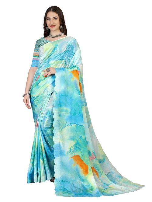 women blue printed saree - 21504881 - Very Small Image - 1