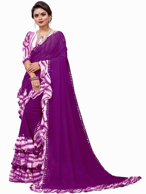 purple tie & dye printed saree - 21504915 - Very Small Image - 1