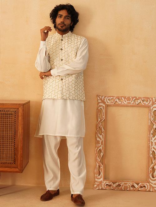 men gota work kurta pyjama with jacket ethnic wear set - 21505329 - Very Small Image - 1