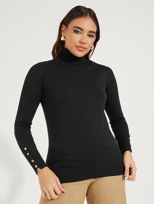 women black solid long sleeve pullover - 21506023 - Very Small Image - 1