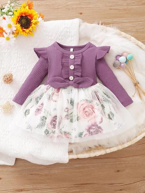 girls purple cotton blend frock - 21507920 - Very Small Image - 1