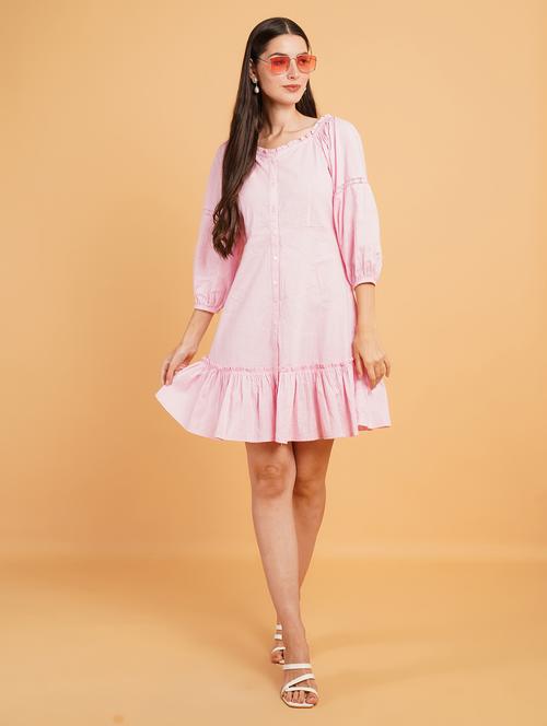 women pink cotton a-line dress - 21508271 - Very Small Image - 1