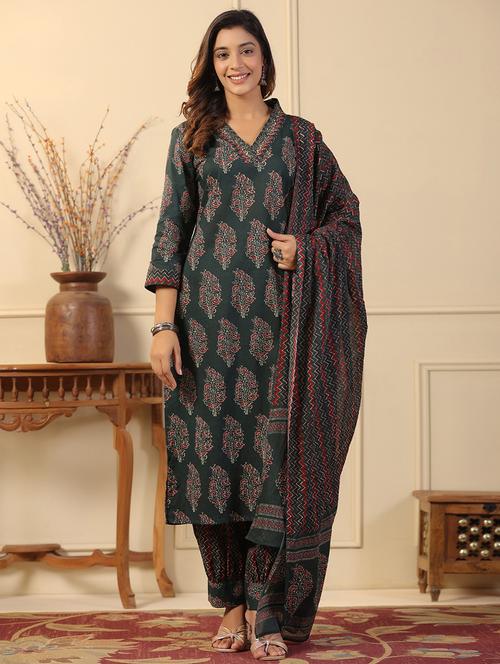 women three quarter sleeve kurta salwar with dupatta set - 21510356 - Very Small Image - 1