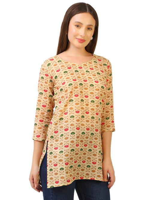 women beige printed straight kurti - 21510418 - Very Small Image - 1