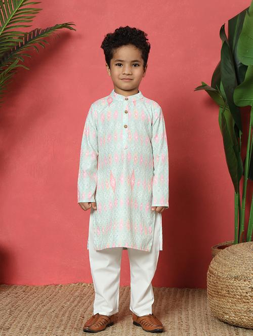 boys sea green cotton kurta set - 21510435 - Very Small Image - 1