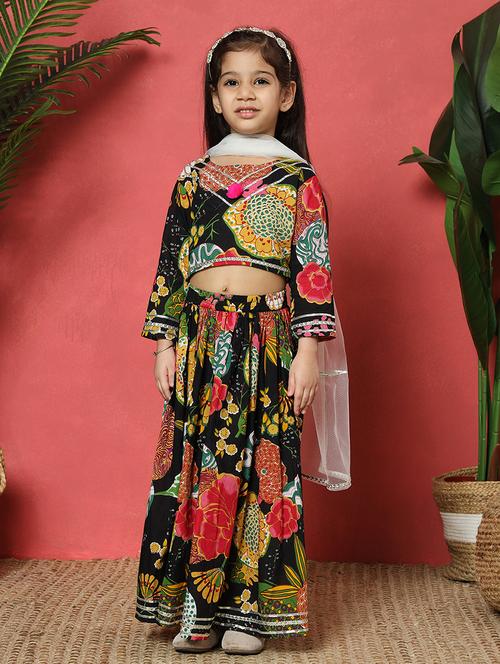 girls black cotton lehenga choli - 21510467 - Very Small Image - 1