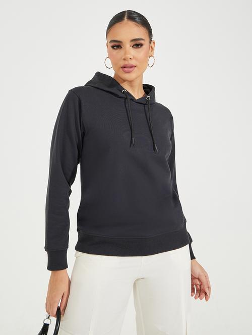 women black plain hooded neck sweatshirt - 21510642 - Very Small Image - 1