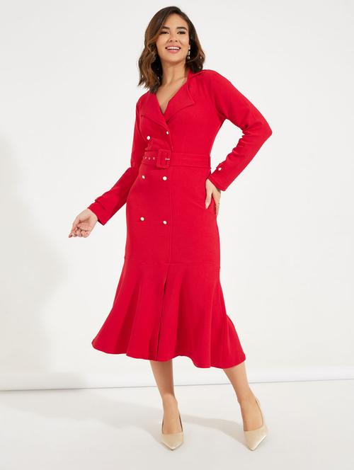 women red solid long sleeve coat dress - 21510653 - Very Small Image - 1