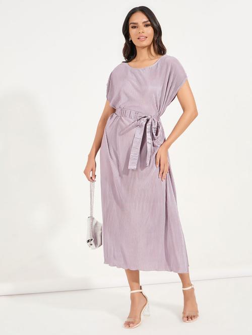 women lavender solid short sleeve a-line midi dress - 21510687 - Very Small Image - 1