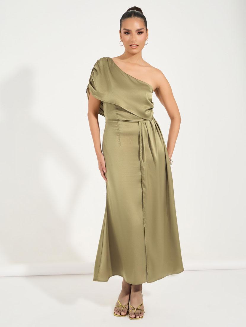 women solid single shoulder a-line dress - 21510694 - Standard Image - 2