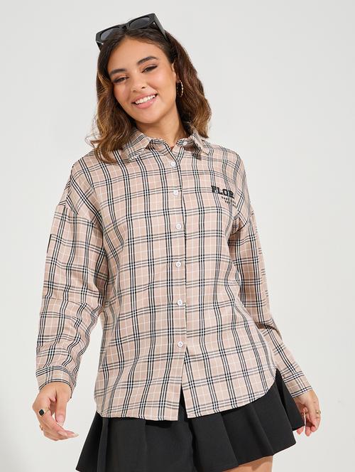 women brown checks oversized shirt - 21510741 - Very Small Image - 1
