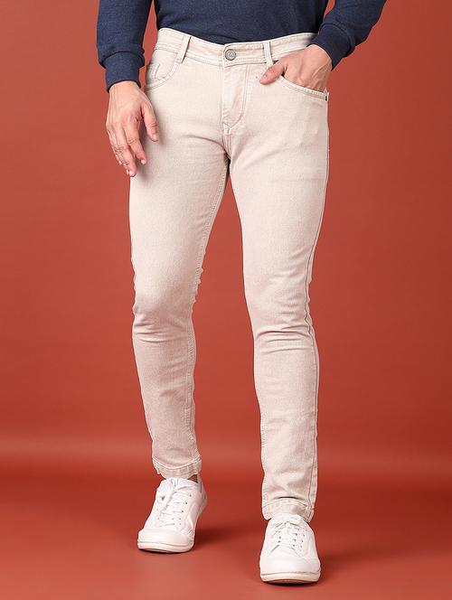 men beige ankle length plain jeans - 21510798 - Very Small Image - 1