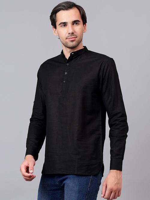 men mandarin neck solid short kurta - 21511160 - Very Small Image - 1