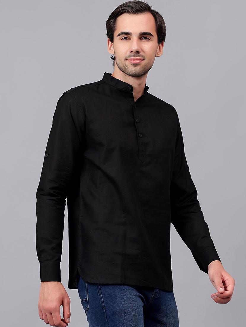 men mandarin neck solid short kurta - 21511160 - Zoom Image - 2