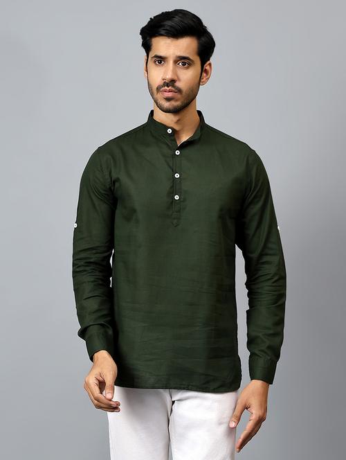 men green cotton blend short kurta - 21511162 - Very Small Image - 1