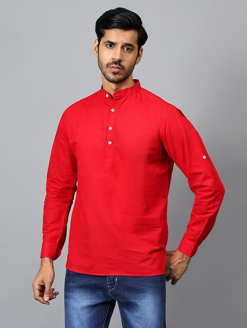 men red cotton blend short kurta - 21511170 - Very Small Image - 1
