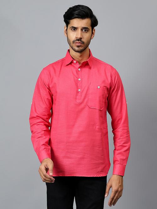 pink cotton blend long  kurta - 21511183 - Very Small Image - 1