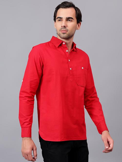 men shirt collar neck solid short kurta - 21511185 - Very Small Image - 1