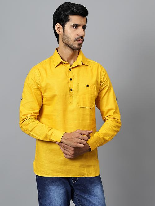 men shirt collar neck solid short kurta - 21511190 - Very Small Image - 1