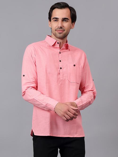 men pink solid short kurta - 21511883 - Very Small Image - 1