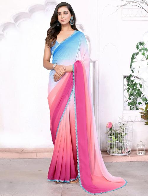 Women Ombre Plain Saree With Blouse - 21512084 - Very Small Image - 1
