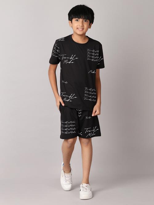 boys black printed shorts set - 21512477 - Very Small Image - 1