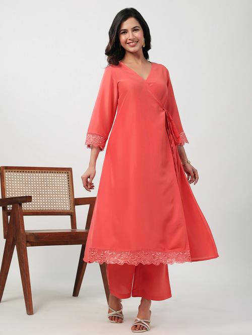 women peach solids kurta palazzo set - 21512805 - Very Small Image - 1