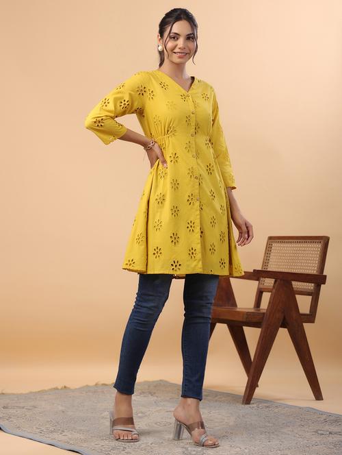 women mustard cotton a-line tunic - 21512846 - Very Small Image - 1