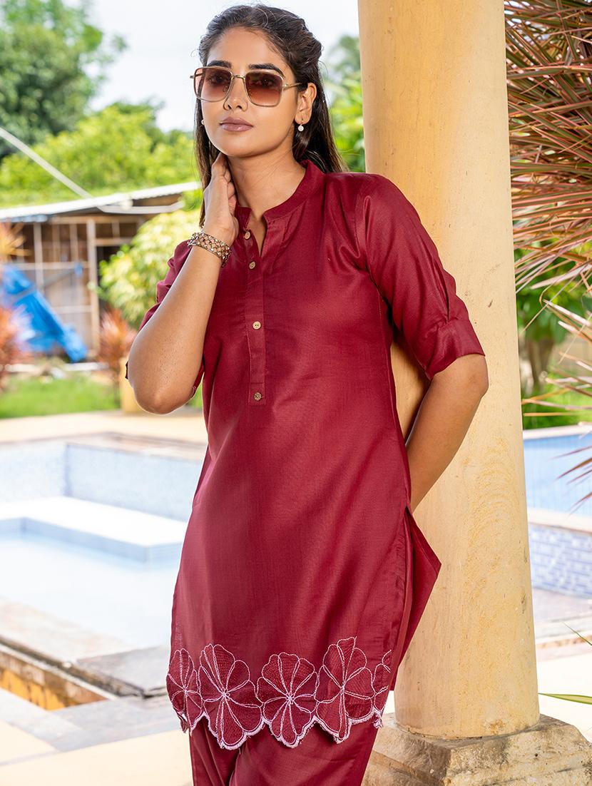 women maroon embroidered co-ord set - 21513365 - Standard Image - 5