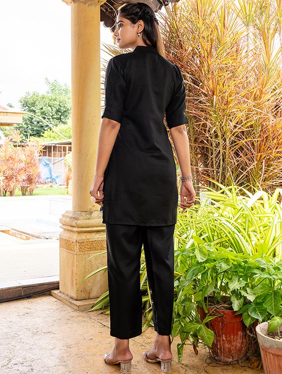 women mandarin neck embroidered co-ord set - 21513367 - Standard Image - 3