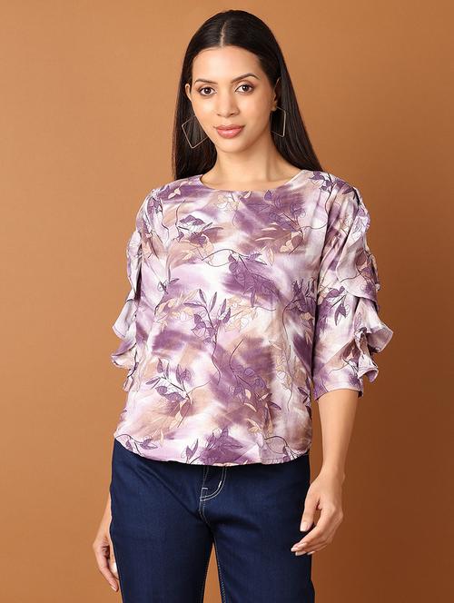 women purple printed round neck top - 21513511 - Very Small Image - 1