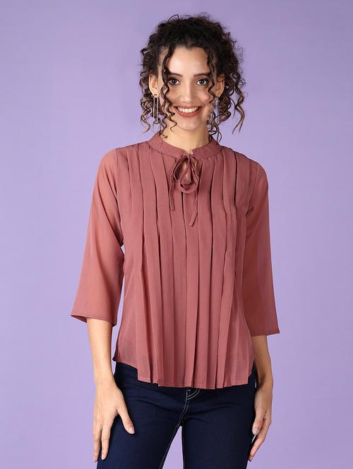 women solid tie-up neck three quarter sleeve top - 21513513 - Very Small Image - 1