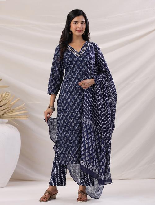 women three quarter sleeve kurta pant with dupatta set - 21513872 - Very Small Image - 1