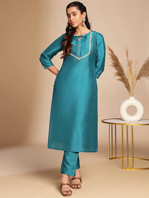 women teal kurta pant set - 21513903 - Very Small Image - 1