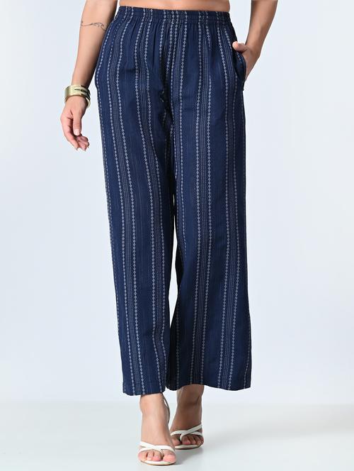 women navy blue printed palazzo - 21513910 - Very Small Image - 1