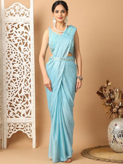 women light blue ready to wear saree - 21513975 - Very Small Image - 1