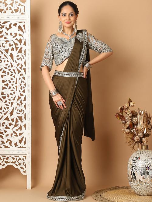 women olive ready to wear saree - 21513988 - Very Small Image - 1