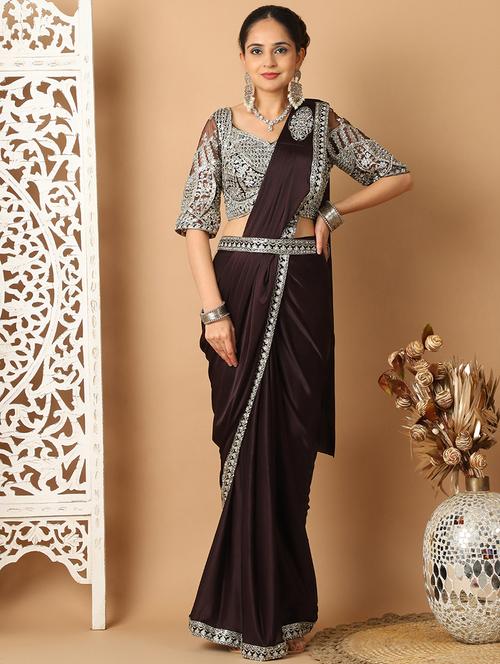 women coffee brown ready to wear saree - 21513991 - Very Small Image - 1