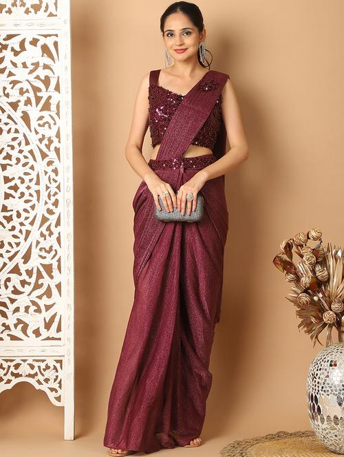 women maroon ready to wear saree - 21513992 - Very Small Image - 1