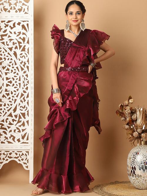 women maroon ready to wear saree - 21513997 - Very Small Image - 1