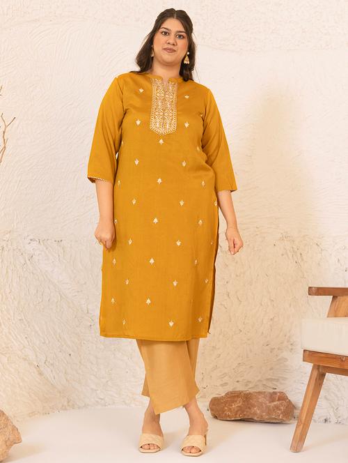 women mustard silk blend straight kurta - 21514069 - Very Small Image - 1