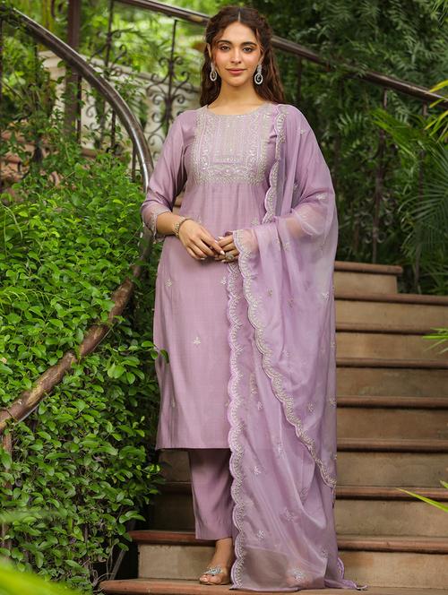 women three quarter sleeve kurta pant with dupatta set - 21514197 - Very Small Image - 1