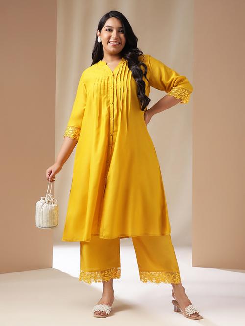 yellow lace kurta pant set - 21514213 - Very Small Image - 1