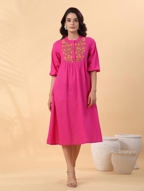 women pink embroidered a-line dress - 21514258 - Very Small Image - 1
