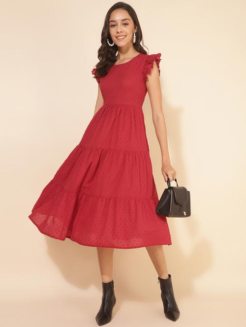 women red self-designed tiered dress  - 21514281 - Very Small Image - 1