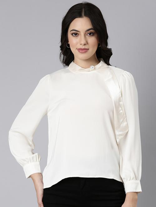 women solid long sleeves straight top - 21514491 - Very Small Image - 1