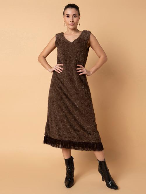 women brown solids sleeveless a-line dress - 21514532 - Very Small Image - 1