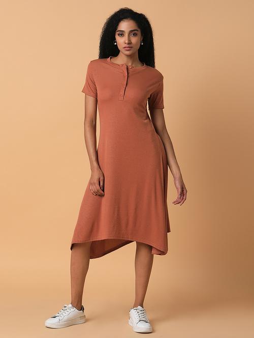 women rust solids short sleeves a-line dress - 21514550 - Very Small Image - 1