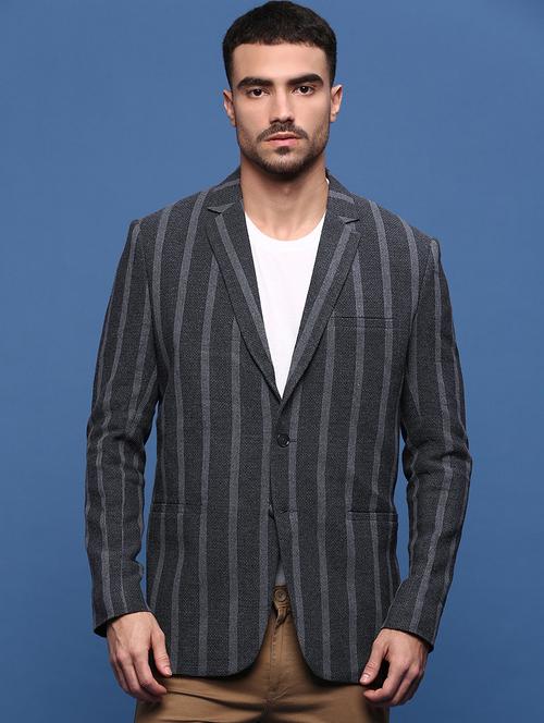 men charcoal single breasted casual blazer - 21514588 - Very Small Image - 1
