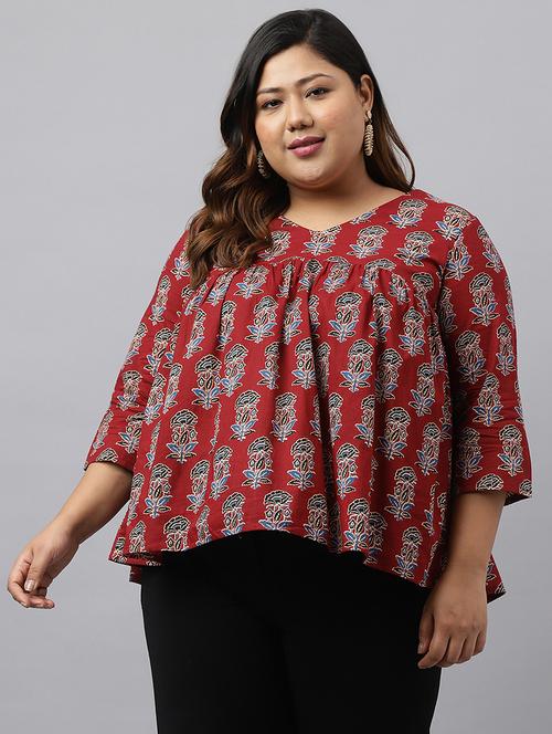 women maroon printed flared top - 21514609 - Very Small Image - 1